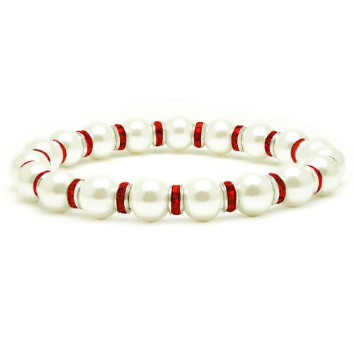 Accents Kingdom Women's Magnetic Bracelet White Tuchi Simulated Pearl Bracelet with Simulated Ruby Crystal, 7.5"