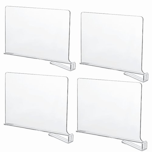 CY craft Acrylic Shelf Dividers for Closets,Wood Shelf Dividers, 4 PCS Clear Shelf Separators,Perfect for Clothes Organizer and Bedroom Kitchen Cabinets Shelf Storage and Organization