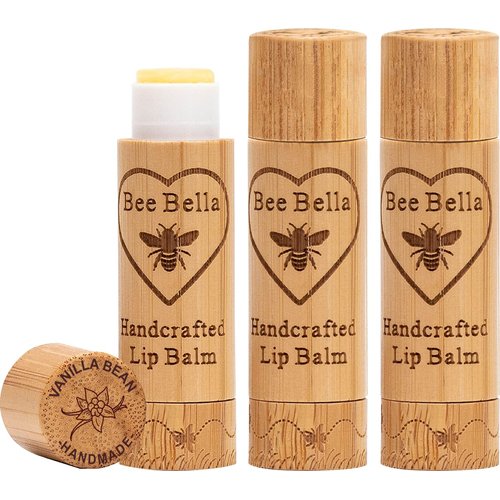 Bee Bella Lip Balm, Vanilla Bean, 3 Pack - Hydrating, Moisturizing Lip Care, 100% Natural, Original Organic Beeswax with Vitamin E, Handmade in USA