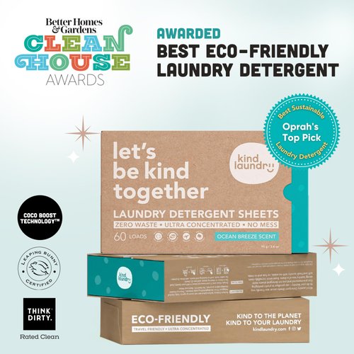 Kind Laundry Detergent Sheets Ocean Breeze, All Natural Travel Friendly Biodegradable Washing Eco Soap Strips and Chemical Free Formulation with Strong Cleaning Power (60 Loads)