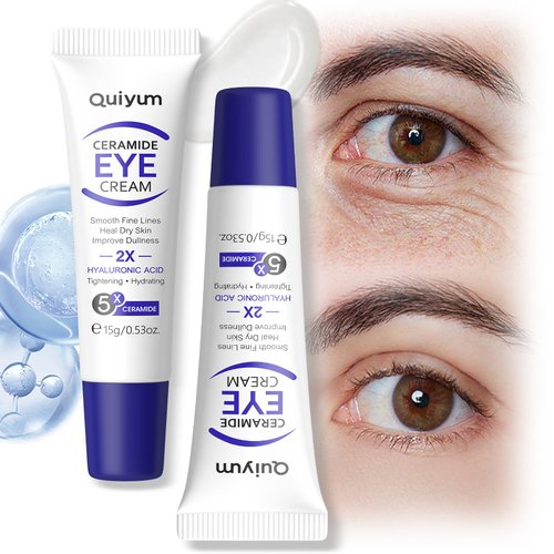 QUIYUM Ceramide Eye Cream, Under Eye Cream for Dark Circles & Puffiness, Reduce Wrinkles & Fine Lines, Tightens, Smoothes and Lift Eye Cream Treatment for Women, All Skin Types 0.53oz, 2 Pack