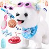 Ylpaprm Samoyed Walking Dog Toy for Kid Girl Puppy Toy Dog Licking Barking Dog with Leash, Electric Talking Singing Tail Wag Plush Robot Dog DIY Pretend Dress Up Interactive Dog