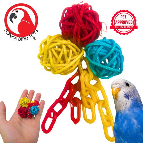 Bonka Bird Toys 2529 Ball and Chain Foot Toy Forage Play Chew Small Parrot Cage Toy, Conure, Cockatiel, Parakeet and Similar Breed Sizes