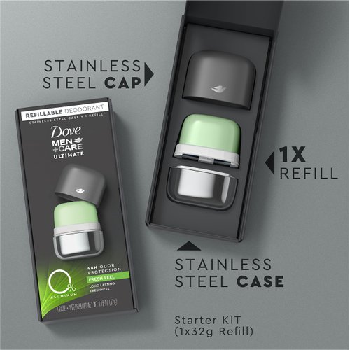 Dove Men+Care Refillable Deodorant Kit 0 percent Aluminum Fresh Feel Aluminum Free Deodorant 1.13 oz