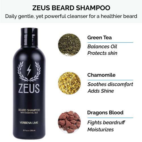 ZEUS Beard Starter Kit for Thick Beards, Natural Beard Shampoo, Beard Conditioner & Premium Refined Beard Oil (Verbena Lime) MADE IN USA