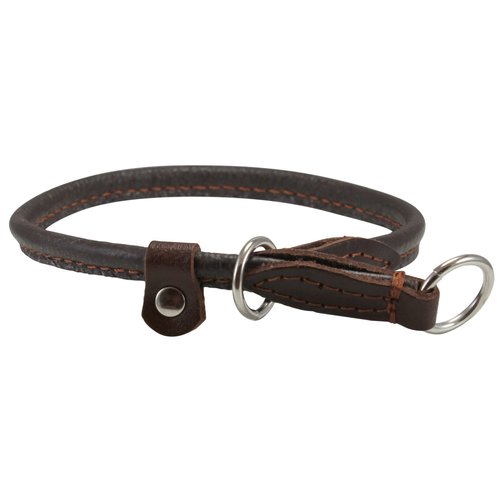 Round Genuine Rolled Leather Choke Dog Collar Brown (20" Long)