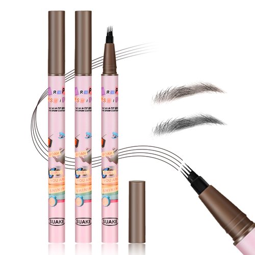 Kpeuuef 2 Pcs Magic Eyebrow Pencil,Eyebrow Microblading Pen Waterproof Brow Pencil with Hair Like Strokes,4-Tipped Precise Eye Brow Pen with Micro-Fork Creates Natural Looking Eyebrow Dark Brown+Black