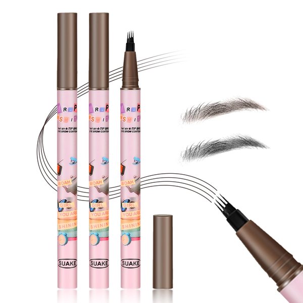 Kpeuuef 2 Pcs Magic Eyebrow Pencil,Eyebrow Microblading Pen Waterproof Brow Pencil with Hair Like Strokes,4-Tipped Precise Eye Brow Pen with Micro-Fork Creates Natural Looking Eyebrow Dark Brown+Black