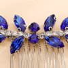 Teyglen Blue Rhinestone Wedding Hair Comb Bridal Crystal Hair Side Comb Handmade Crystal Hair Pieces Bridal Headpieces Hair Accessories for Women Bride Girls (Blue)