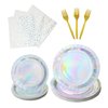 96 Pcs Iridescent Party Decorations Supplies Disposable Paper Dinner Plates and Napkins Forks Tableware Set for Mermaid Birthday Wedding Cocktail Party Serve 24