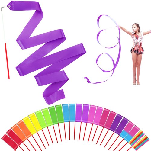 HiUnicorn 24 Pack Rainbow Dance Ribbon for Kids Party Favors 12 Colors Rhythmic Gymnastics Twirling Ribbons for Girls Birthday Party Decoration Supplies, Ribbon Baton Sticks Silk Streamers Wands