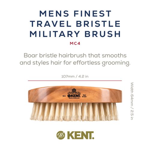 Kent MC4 Finest Men's Hair Brush And Facial Brush For Beard Care - Exfoliating Natural Boar Bristle Brush For Mens Grooming, Scalp Brush, Royalty Brush, And Beard Straightener For Men's Skin Care