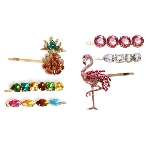 HIPIHOM Hair Barrettes Flamingo Pineapple Rhinestone Hair Clips Hairpin Hair Accessories for Women Girl, Pack of 6