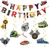 Race Car Birthday Party Decorations - Include Race Car Birthday Banner and Hanging Swirl Deocr Race Car Theme Party Supplies