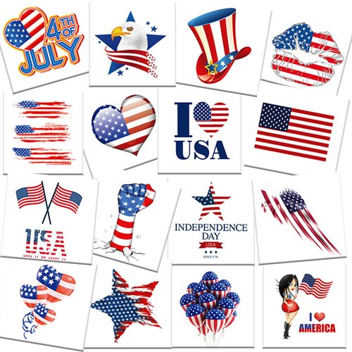 Fourth of July Tattoos, 20 sheets American Flag Temporary Tattoos, USA face tattoos, Red White Blue tattoos stickers, 4th of July, Independence Day, Memorial Day, Patriotic Theme Party Supplies
