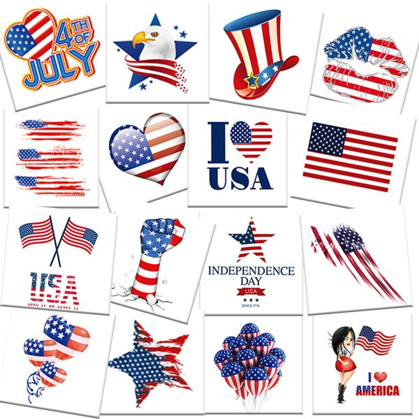 Fourth of July Tattoos, 20 sheets American Flag Temporary Tattoos, USA face tattoos, Red White Blue tattoos stickers, 4th of July, Independence Day, Memorial Day, Patriotic Theme Party Supplies