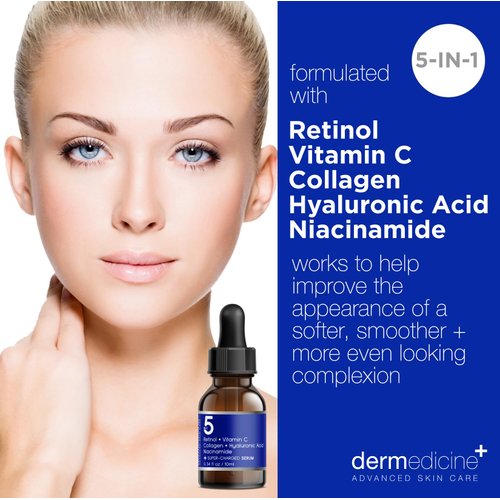 5 in 1 Potent Face Serum with Retinol, Vitamin C, Collagen, Hyaluronic Acid, Niacinamide | May Help Improve Appearance of Fine Lines and Reduce Appearance of Dark Spots Trial Size