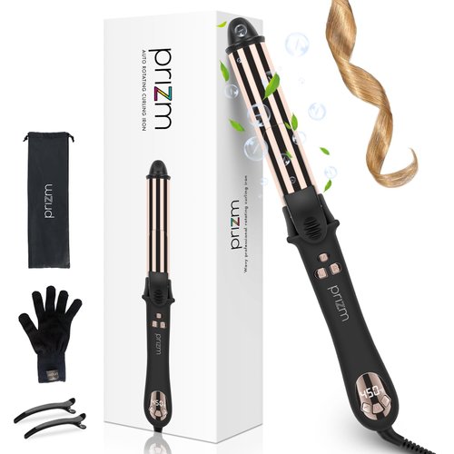 Prizm Professional Automatic Curling Iron 32MM rotating curling iron Loose Bouncy Wave Nano Titanium Self Curling Wand Negative Ionic 11 Temp Max 450°F Travel Dual Voltage Anti frizz