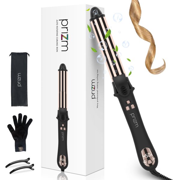 Prizm Professional Automatic Curling Iron 32MM rotating curling iron Loose Bouncy Wave Nano Titanium Self Curling Wand Negative Ionic 11 Temp Max 450°F Travel Dual Voltage Anti frizz