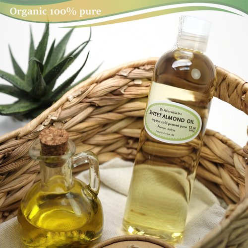 Sweet Almond Oil Organic Pure Cold Pressed by Dr.Adorable 12 Oz
