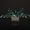 BERYUAN Emered Green Crystal Rhinestone Hair Comb Wedding Bridal Crystal Comb Bridal Crystal Silver Hair Piece Teardrop Rhinestone Comb for Wedding Women