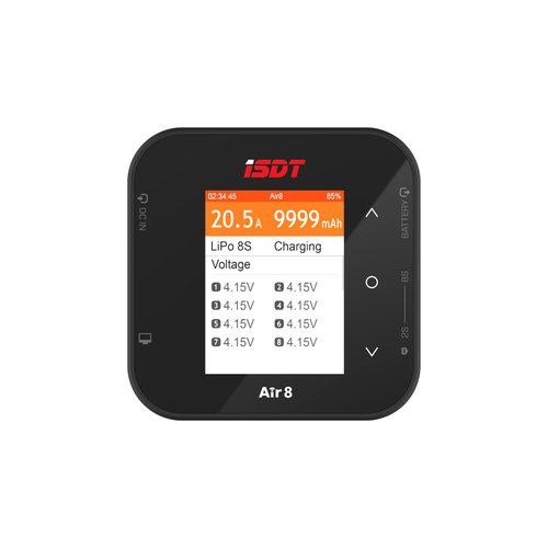 ISDT Air8 Lipo Battery Charger, Balance Charger Discharger 20A 500W DC 1-8S LCD Display Digital Smart Battery Balance Charger Li-Po Li-Hv Li-Ion Li-Fe NiMH Ni-Cd Pb