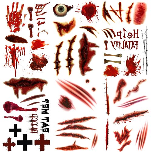 Oottati 6 Sheets Halloween Realistic Scar Waterproof Temporary Tattoo Stickers Eyeball Wound Blood Bone Hand Scratch Cover