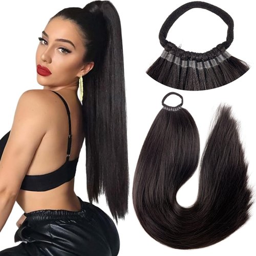 Kediciz Ponytail Extension Warp Around Pony Tail with Hair Tie 24inch Long Synthetic Yaki Straight Braiding Hair Ponytail DIY Braided for Women Girls Daily Party Cosplay,Black Brown