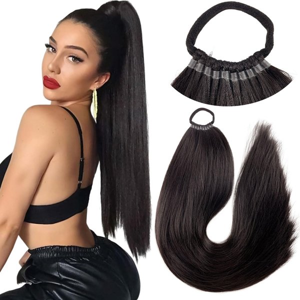 Kediciz Ponytail Extension Warp Around Pony Tail with Hair Tie 24inch Long Synthetic Yaki Straight Braiding Hair Ponytail DIY Braided for Women Girls Daily Party Cosplay,Black Brown