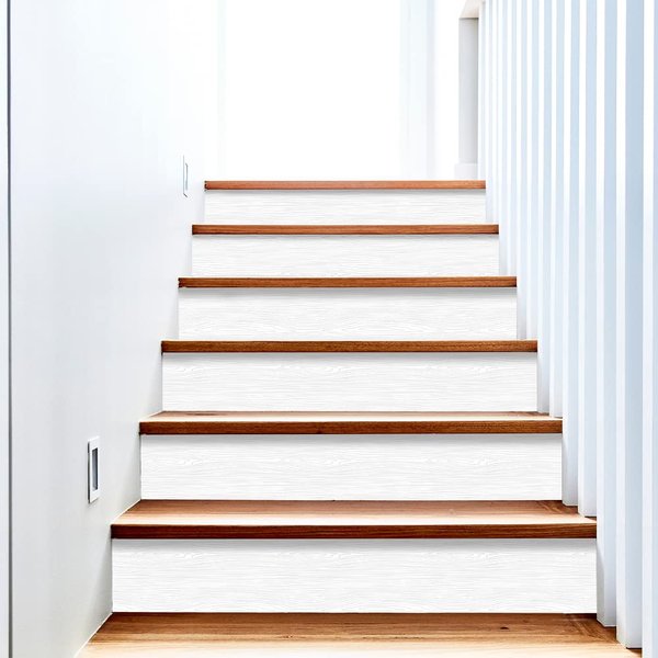 funlife 14Pcs Self-Adhesive Vinyl Stair Riser Stickers, Peel and Stick Staircase Decal, 39.37"x7.09" Embossed Wood Grain