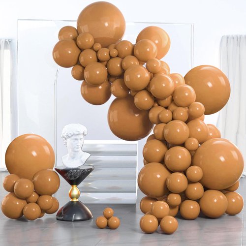 PartyWoo Caramel Brown Balloons, 140 pcs Boho Brown Balloons Different Sizes Pack (5 *18", 30* 12", 40* 10", 65* 5") Matte Brown Balloons for Balloon Garland Balloon Arch, Party Decorations, Brown-F10