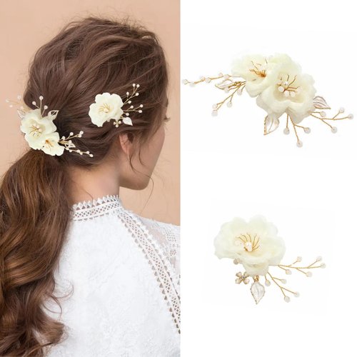 MirthCity Handmade Beaded Bridal Hair Accessories - Floral Hair Clips and Combs for Women