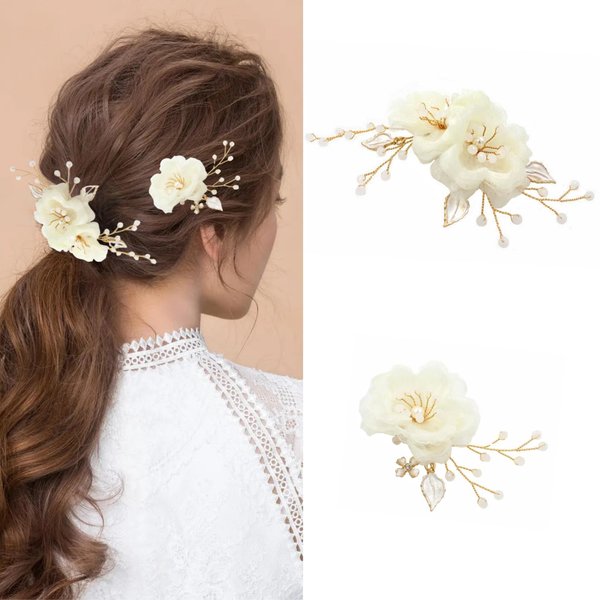 MirthCity Handmade Beaded Bridal Hair Accessories - Floral Hair Clips and Combs for Women