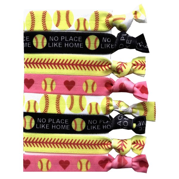 8 Piece Girls Softball Accessories Set - Hair Elastics, Bracelet for Players, Coaches, High School Teams