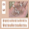 Rchovsam 3D Butterfly Press on Nails Long Almond False Nails White Floral Design Fake Nails Gold Glitter Press Ons Gift for Women 24pcs