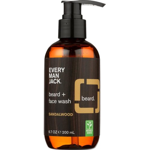 Every Man Jack Beard + Face Wash - Subtle Sandalwood Fragrance - Deep Cleans, Conditions, and Softens Your Beard and Skin Underneath - Naturally Derived with Aloe and Coconut - 6.7-ounce (EmjBeardWashParent)