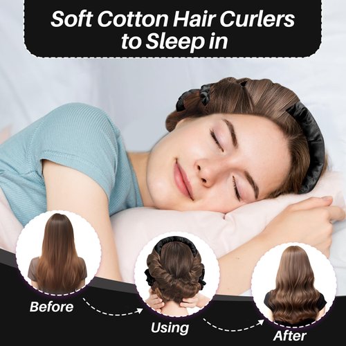 Olaemuo Satin Heatless Hair Curler Set - Overnight Heatless Curls to Sleep in - Heatless Curlers - Heatless Curls Headband - No Heat Soft Hair Curlers to Sleep in - Heatless Curling Rod - Black