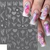 4 Sheets Y2K Butterfly Nail Stickers,Silver Metal Butterflies Heart Nail Art Stickers 3D Abstract Lines Hollow Hearts Star Nail Decals for Women Nail Decor Nail Designs Nail Accessories