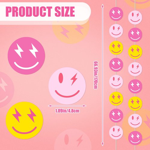 Ctosree 8 Pcs Birthday Party Decorations Preppy Smile Face Banner Bear Butterfly Mexican Hanging Banners for Female Bachelorette Birthday Carnival Party Supplies(Smile Face)