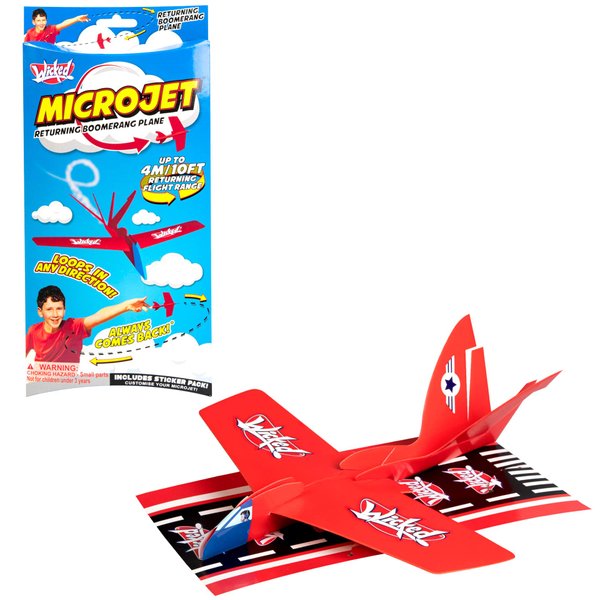 Wicked Microjet | The Flying, Returning Boomerang Stunt Plane by Wicked Vision | Made from Soft Foam for Safe Indoor Play | 4 Metre Flight Range