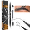 Microblading Eyebrow Pen Brow Pencil Waterproof Eyebrow Pen 2-in-1 Dual-Ended Eyebrow Pencil with 4-Fork Tip & Spoolie Brush for Long-Lasting Hairlike Eyebrow Pen, Grey