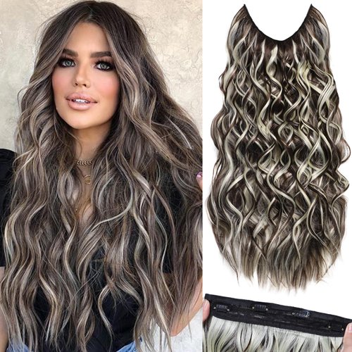 SilkStrands Halo Hair Extensions 20 Inch Invisible Wire Hair Extensions with 4 Secure Clips Adjustable Long Wavy Hair Extensions for Women Secret Hair Piece for Women
