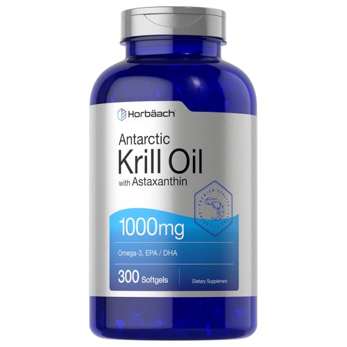 Antarctic Krill Oil 1000mg | 300 Softgel Capsules | Omega 3, EPA, DHA Supplement | with Astaxanthin | Value Size | Non-GMO, Gluten Free | by Horbaach