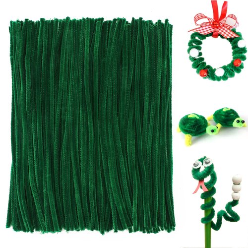 FirstKitchen Pipe Cleaners Craft, 200pcs Dark Green Pipe Cleaner for Craft, 0.23"X12" Plush Green Chenilles Stems Pipe Cleaner, St. Parker's Day Craft Pipecleaners for DIY Arts Crafts and Cleaning