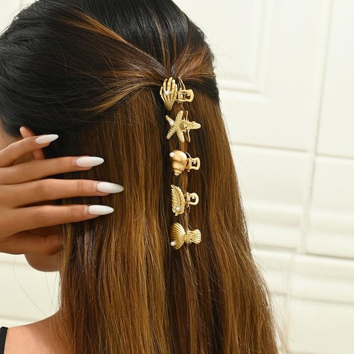 Starfish Hair Claw Clips, 5 Pieces Small Metal Seashell Hair Clips, Hair Accessories for Women and Girls