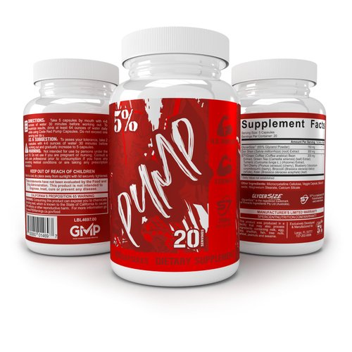 5% Nutrition Code Red Pump Caps | Nitric Oxide Booster Capsules | Low Stim Pre Workout Supplement | Patented Glycersize, Dan Shen, S7 (100 Capsules)