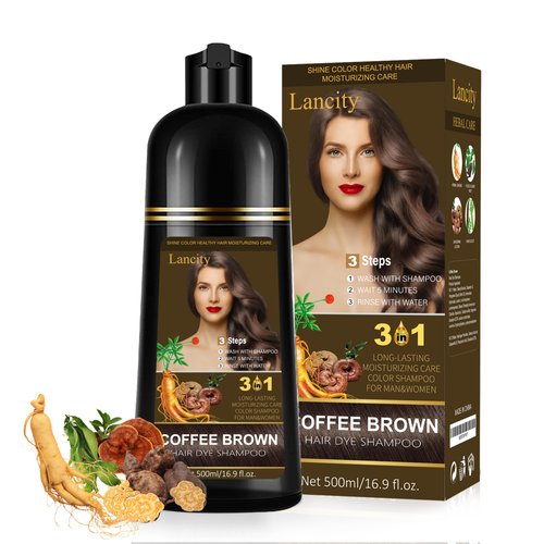 Lancity Coffee Brown Hair Dye Shampoo 3 in1 Instant Hair Coloring Shampoo 100% Gray Coverage for ...