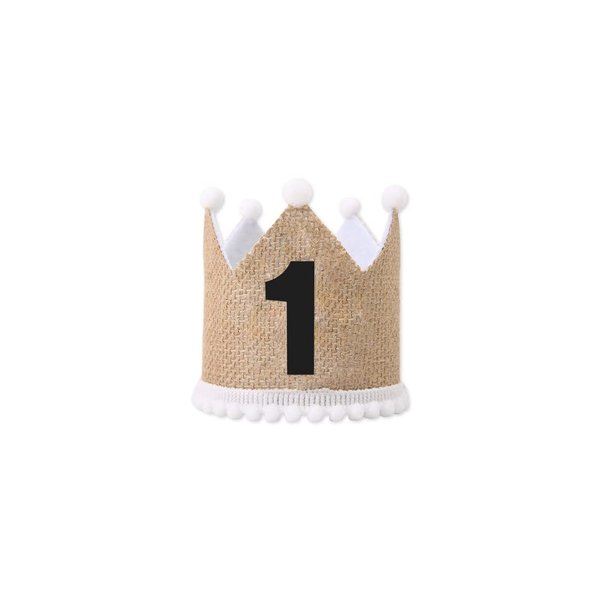 Baby 1st Birthday Crown Hat, Birthday Party Decorations, Kids Party Props Shooting, Party Supplies (Burlap)