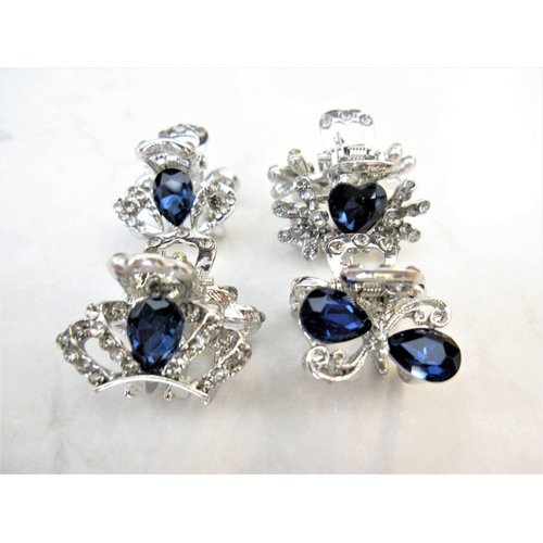 Generic Small mini silver metal blue bow,butterfly, flower crystal hair claw clip (Pattern: 4), 1 Count (Pack of 1)