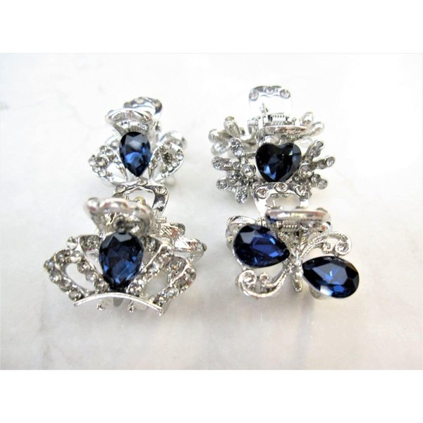 Generic Small mini silver metal blue bow,butterfly, flower crystal hair claw clip (Pattern: 4), 1 Count (Pack of 1)